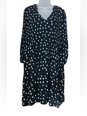 Chloe+Rene Women’s Pleated Polka Dot Dress Black Size 1X Retro Lightweight